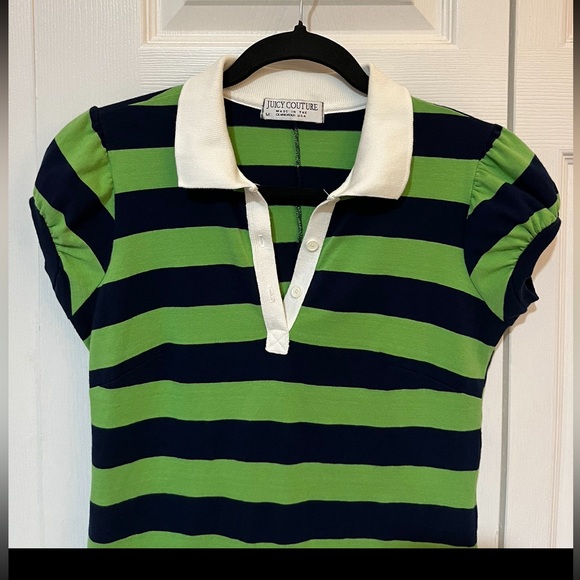 Juicy Couture long tunic top. Green/Navy stripes with white collar. Size M. - Picture 3 of 9